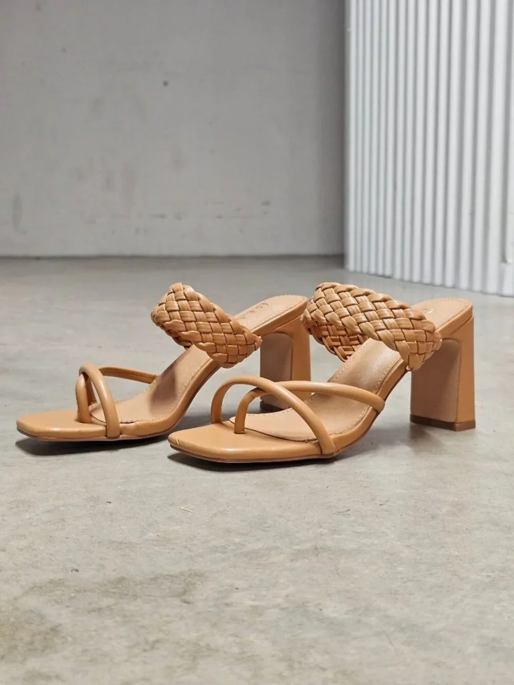 Braided Natural Block Heel Sandals With Strappy Design For Women